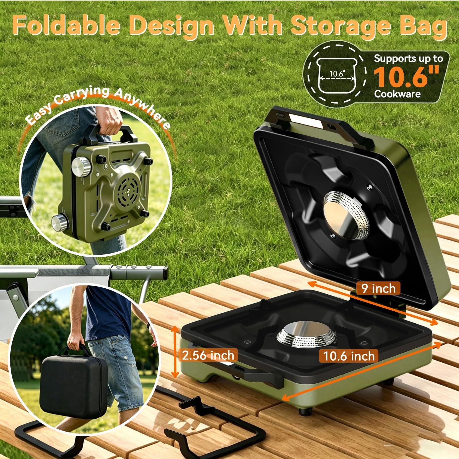 2 Burner Camping Stove with 2-In-1 Cookware Set, 24000 BTU Propane Gas Stove,…
