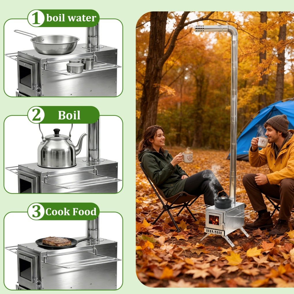 Professional Hot Tent Stove Outdoor Camping Wood Burning Stove Stainless Steel
