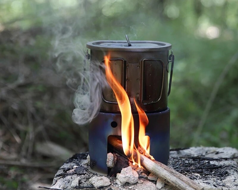 Titanium Cookware Set Portable Wood Stove Outdoor Stove Cooking Picnic Camping