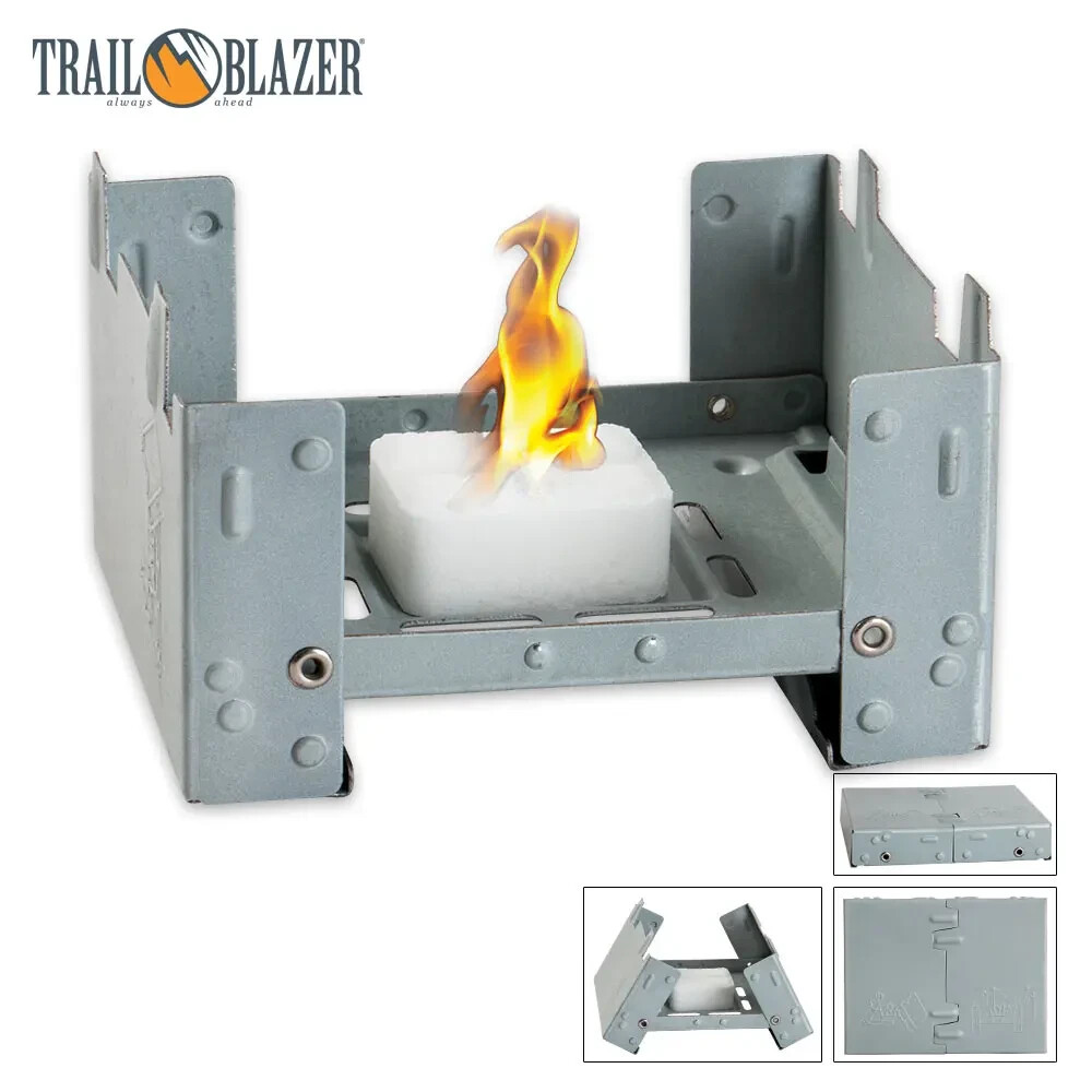 Trail Blazer Mini Folding Camp Stove, Uses Wax Fuel Tablets. Free Shipping.