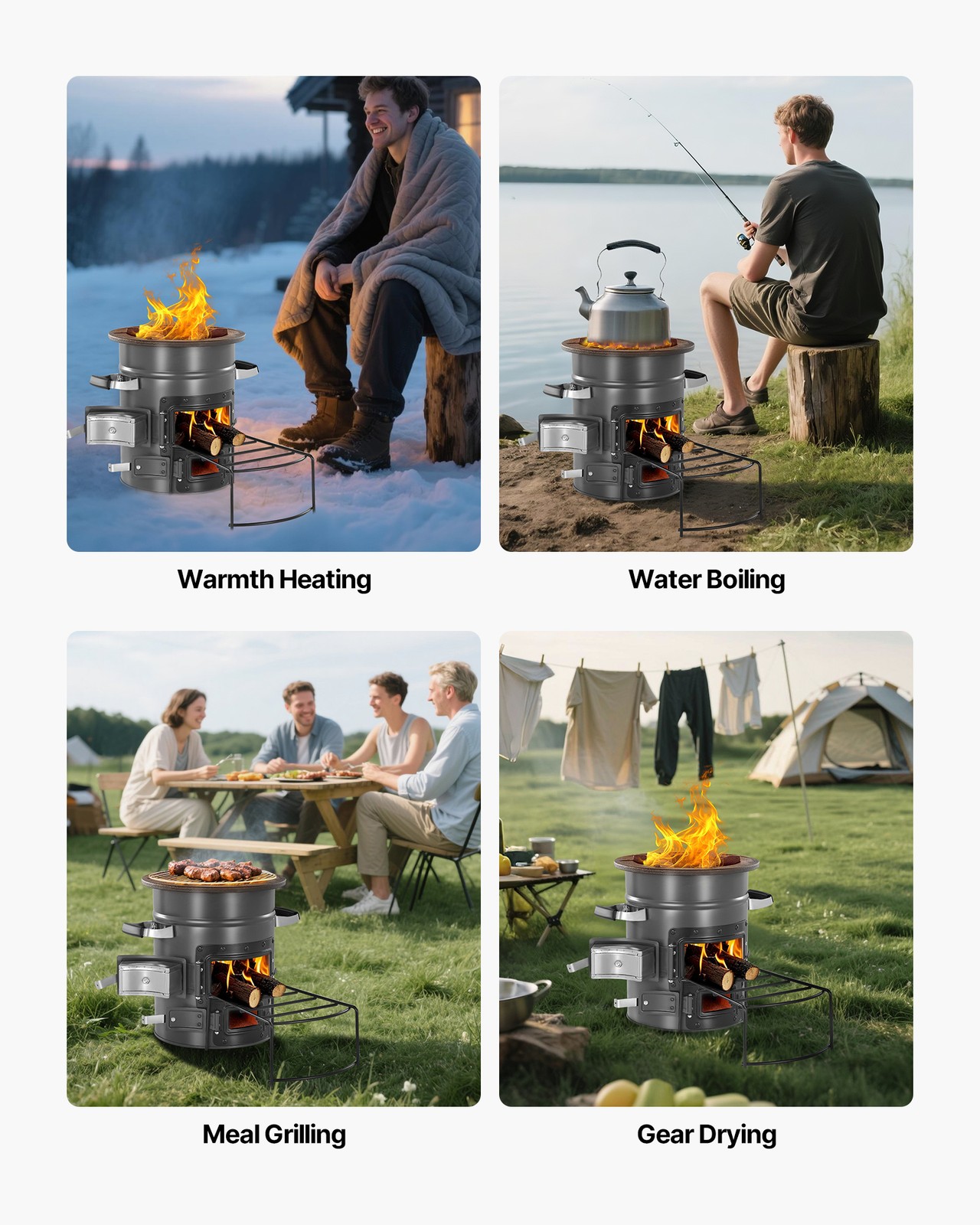 VEVOR Camping Rocket Stove Wood Burning Portable Rocket Stove with Double Door