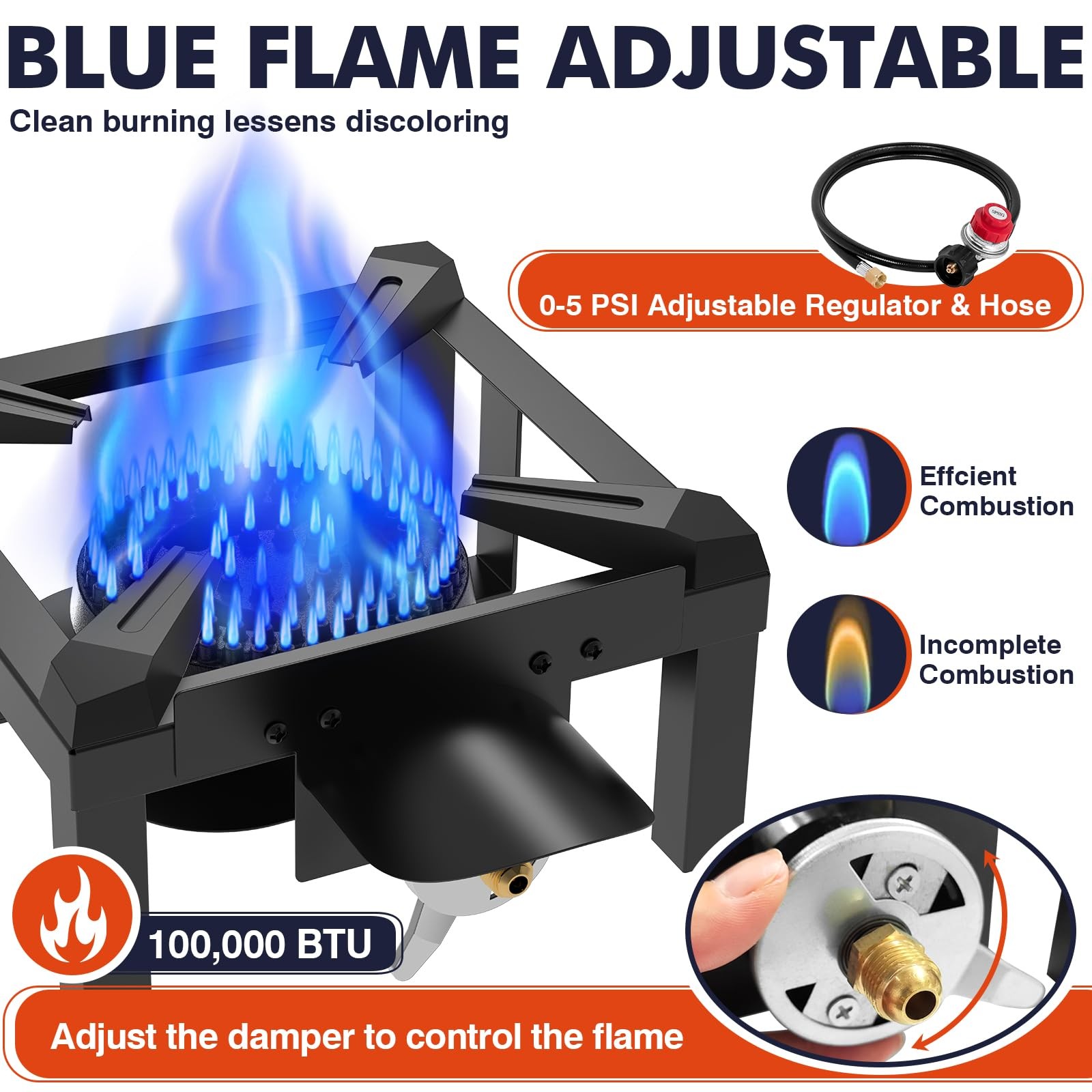Llamaviva Propane Burner, High Pressure 100,000 BTUs Single Gas Stove with Wa…