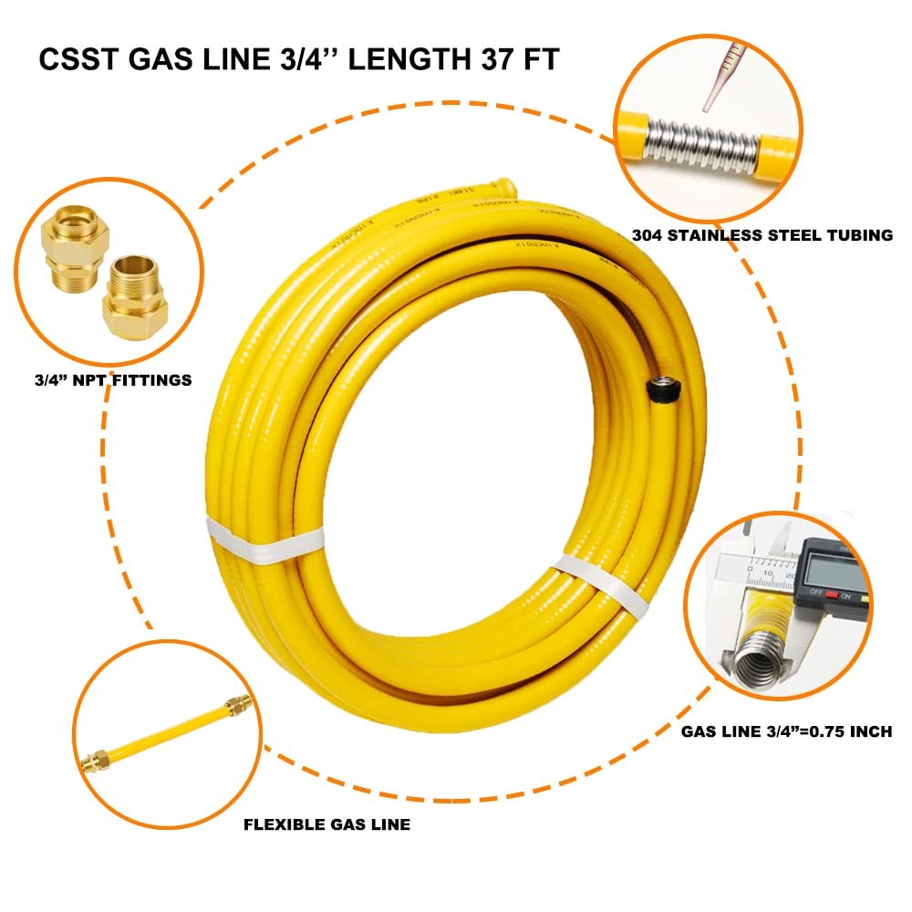 CSST Corrugated Stainless Steel Tubing 37 Ft 3/4″ Flexible 37 3/4″, Yellow
