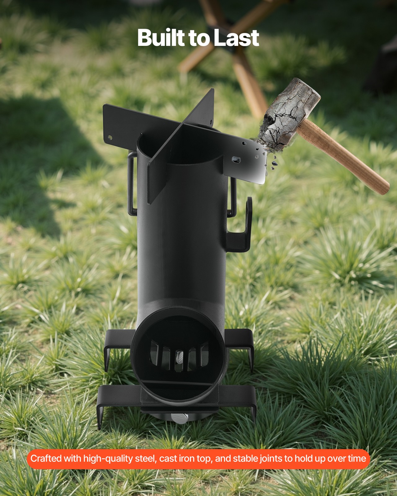 VEVOR Camping Rocket Stove Wood Burning Portable Rocket Stove Carbon Steel Black