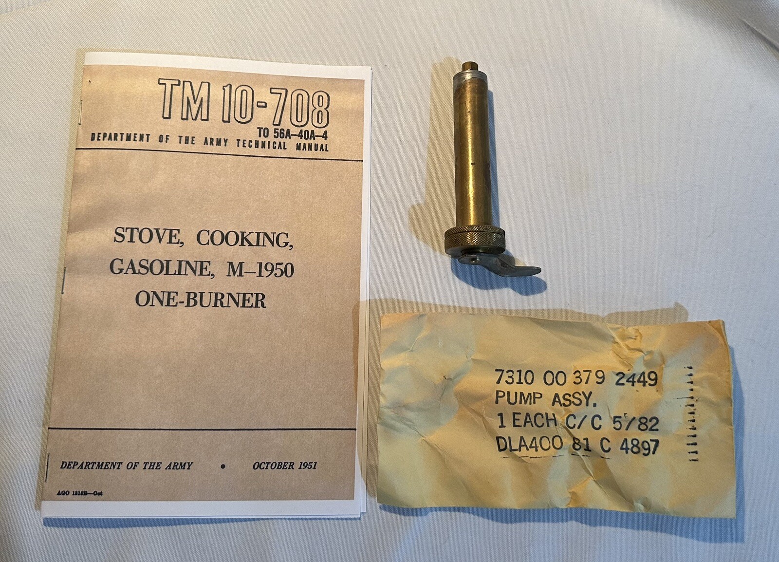 M-1950 MILITARY STOVE PUMP Assembly New Old Stock With Parts Breakdown