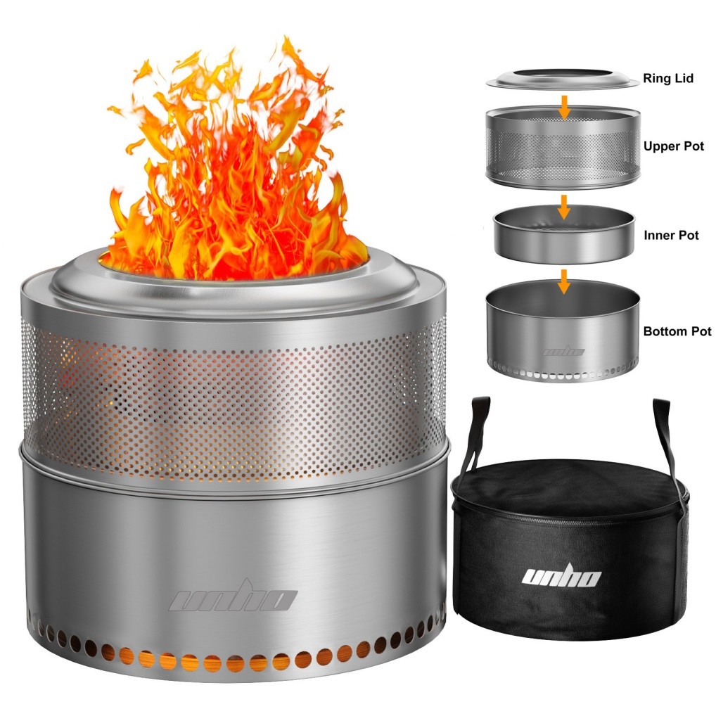 Large smokeless fire pit Stainless Steel for outside wood burning for 4-6 People
