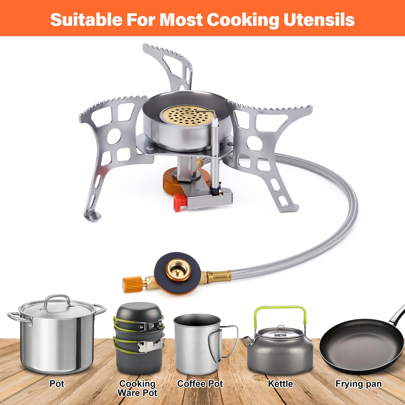 3900W Windproof Camping Stove, Camping Gas Stove with Piezo Ignition, Backpac…