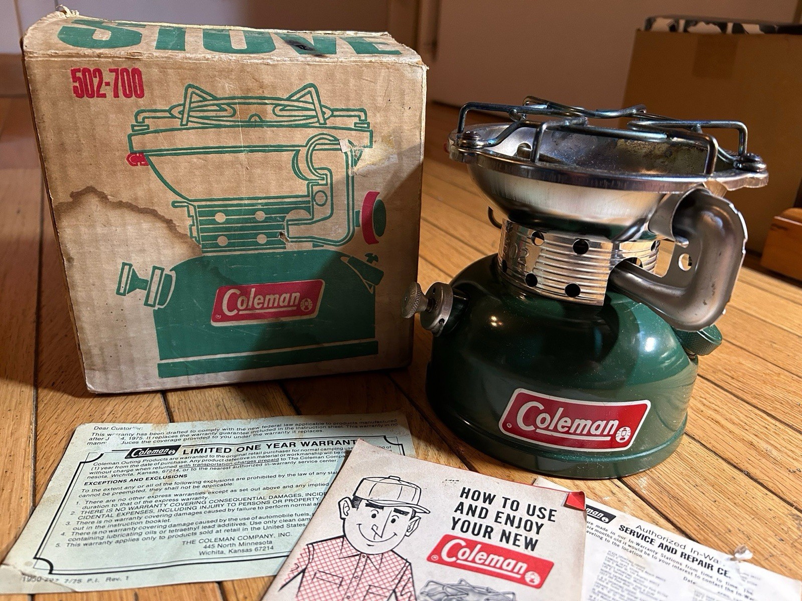 Vintage Coleman 502-700 Sportster Camping Stove w/ Box & Manual Green Made USA