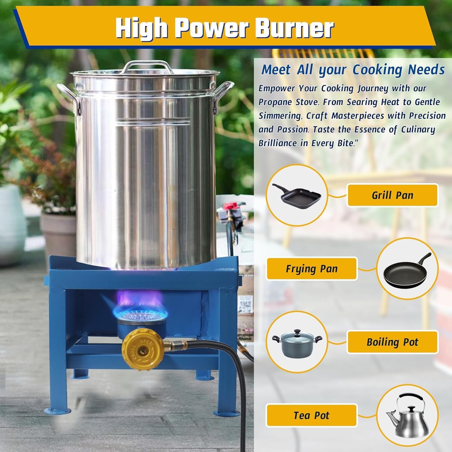 Gas Stove -Single Burner Propane Stove With Hose & Adjustable 0-20 Psi Regulator