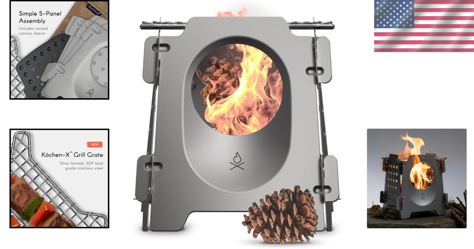 üBerleben Stöker: Compact Flatpack Wood Stove, 18oz, 304 Steel, Fuel-Free Hiking
