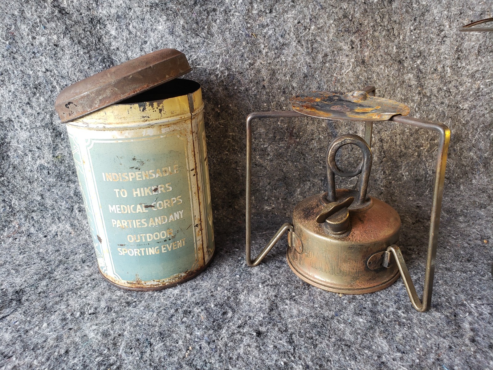 Compact Camper Stove in Tin Container, 40’s or 50’s. With fuel tank