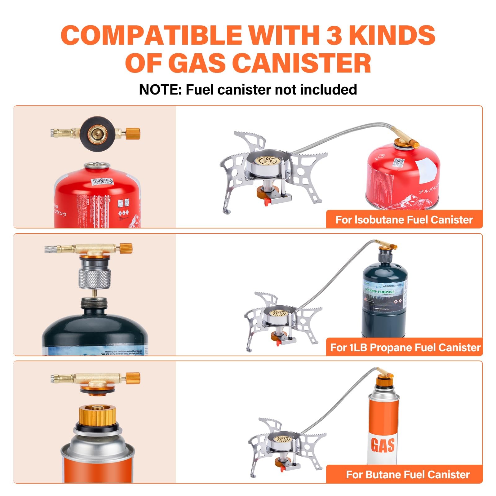 3900W Windproof Camping Stove, Camping Gas Stove with Piezo Ignition, Backpac…