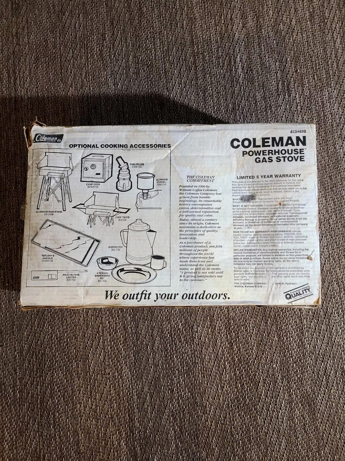 Vintage Coleman Powerhouse 2-Burner Gas Camp Stove 413H499 W/ BOX & MANUAL 1988