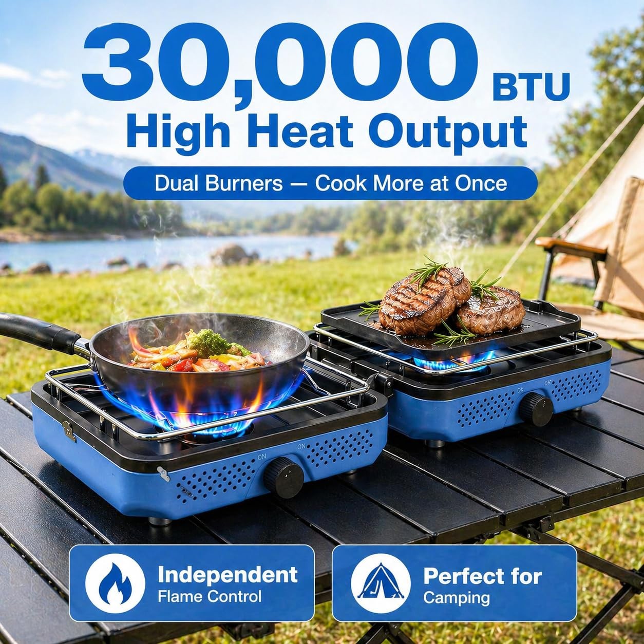 2 Burners Camping Stove with Windscreen for Camping,RV Essentials