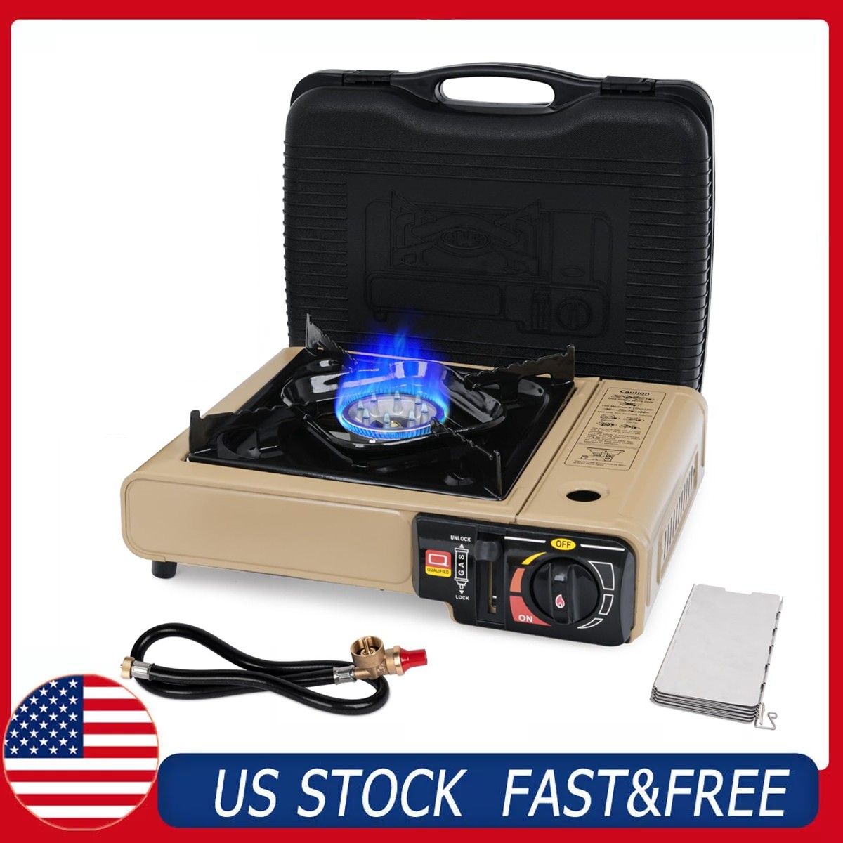 Dual Fuel Stove Portable Camp Stove Propane Gas Stove w/Case+Wind Guard+26″ Hose