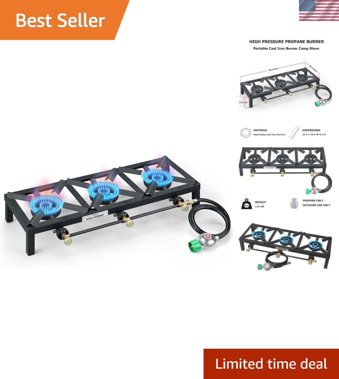 Triple Burner Propane Camp Stove with Regulator – Ultimate Outdoor Cooking