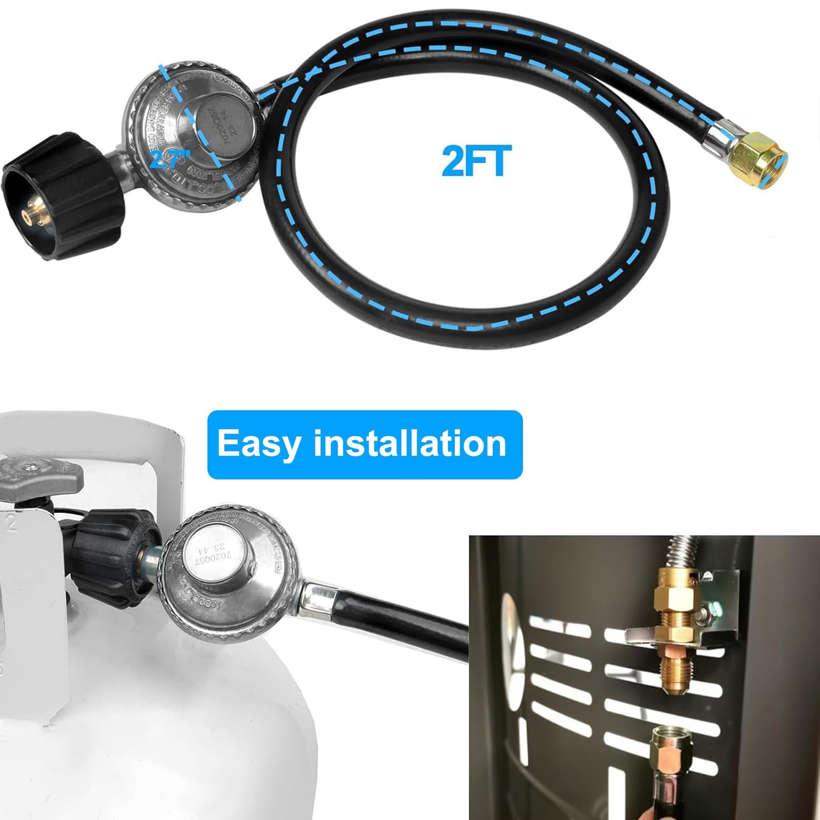GrillAce 2-Feet propane Gas Grill Regulator and Hose, Replacement 2FT, Black