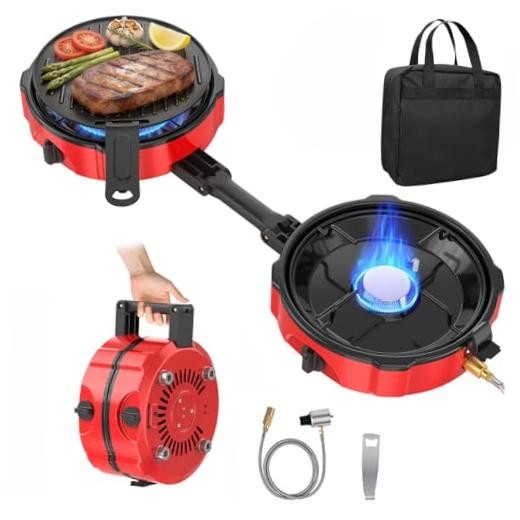 2 Burner Propane Camping Stove, 20000 BTU Foldable Portable Camp Stove with Red