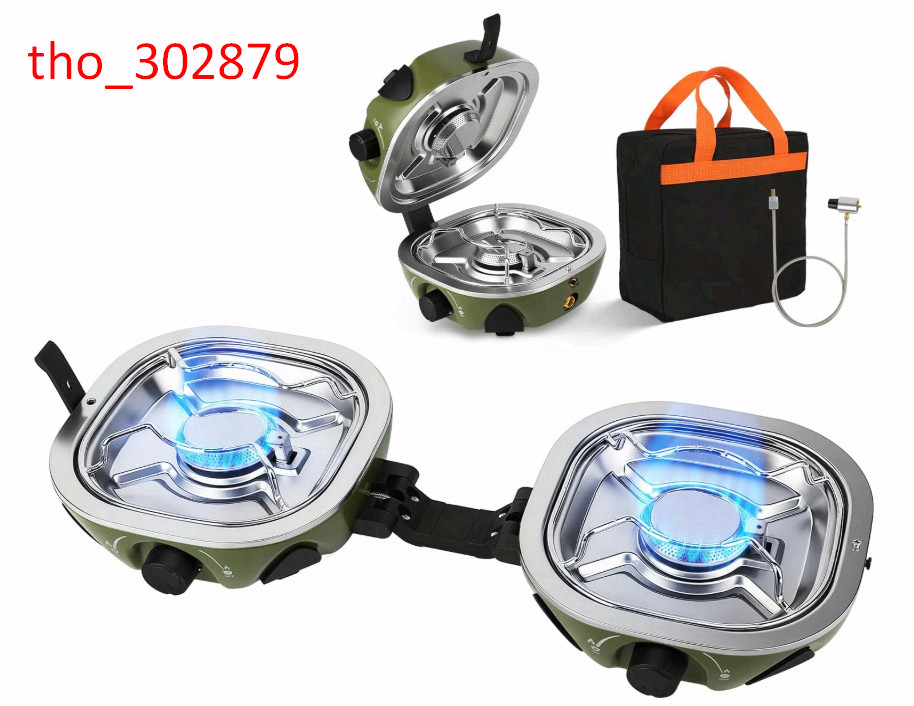 Portable 2 Burner Propane Camping Stove 20,000 BTU w/ Bag Green