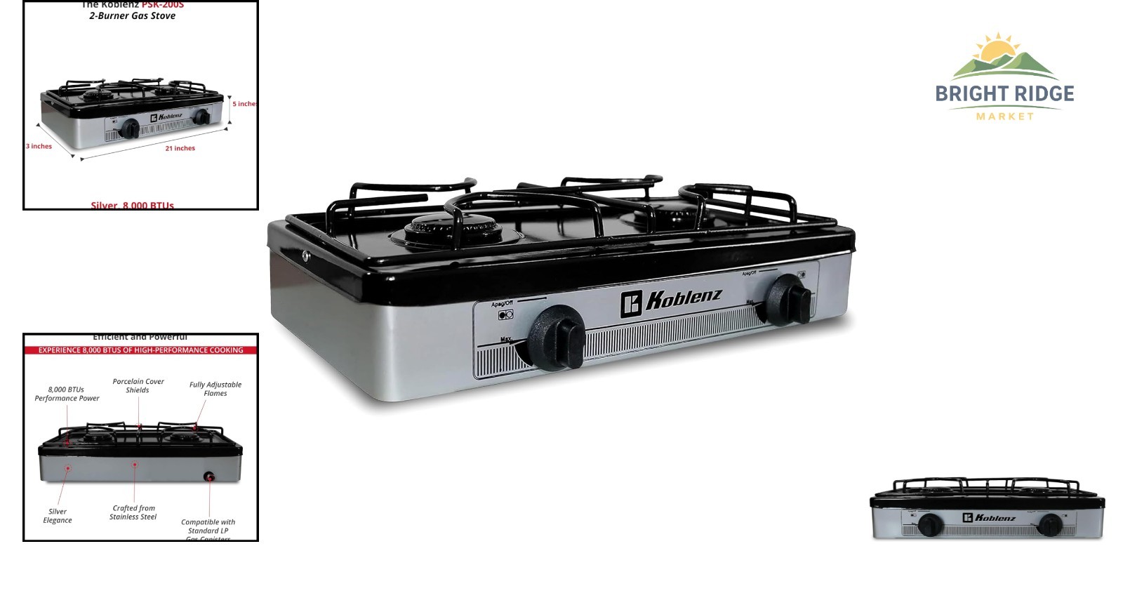 Silver 2-Burner Gas Cooking Stove with Adjustable Flame and Lightweight Design