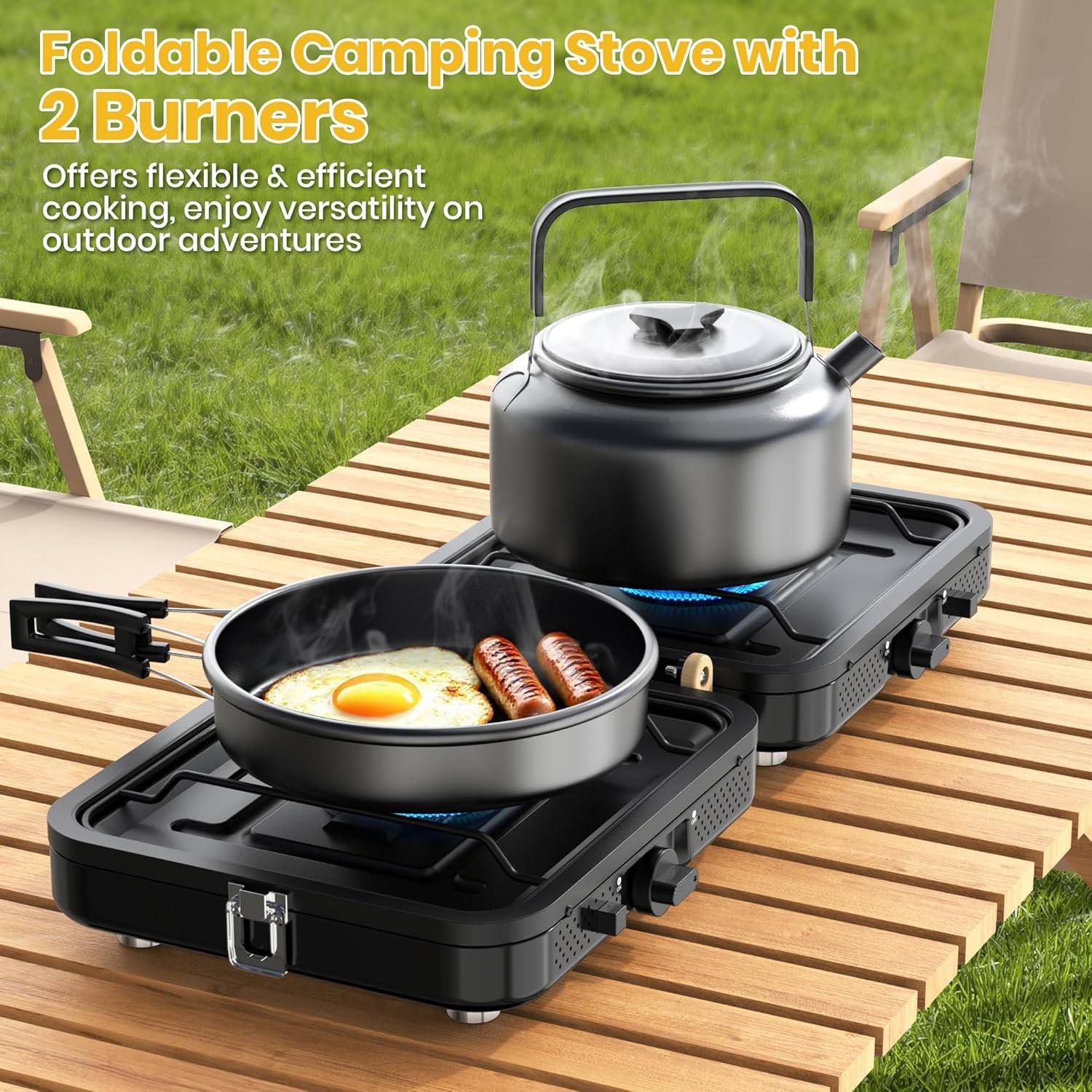 Camp Stove Propane, 2 Burner Folding Propane Camping Stove with Carrying Bag, Ad