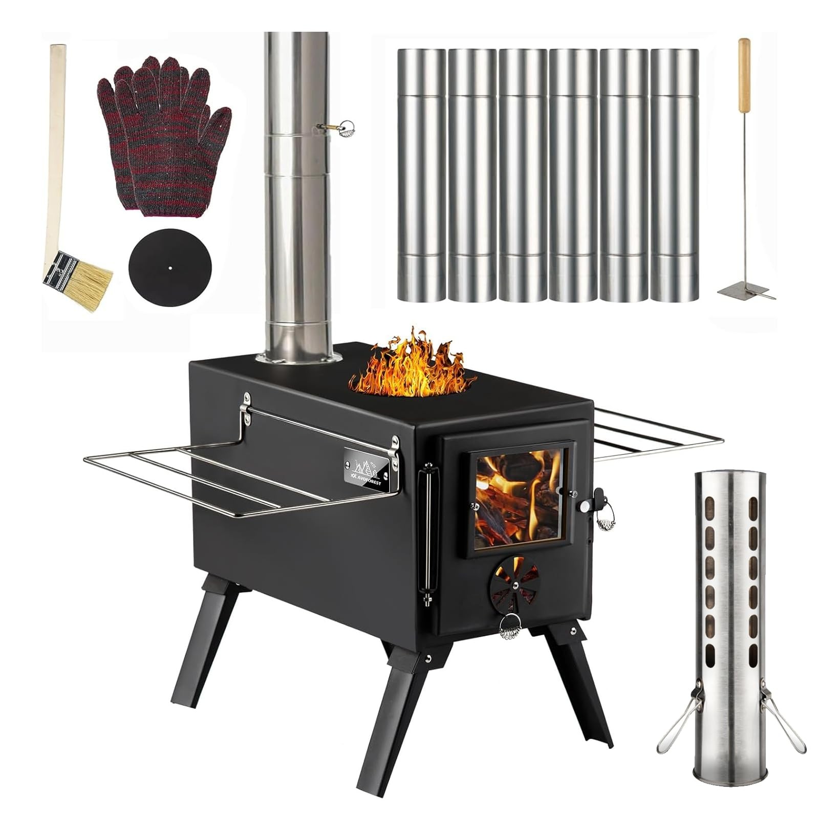 Hot Tent Stove Wood Burning Stovesmall Wood Stove With 7 Stainless Chimney Pipes