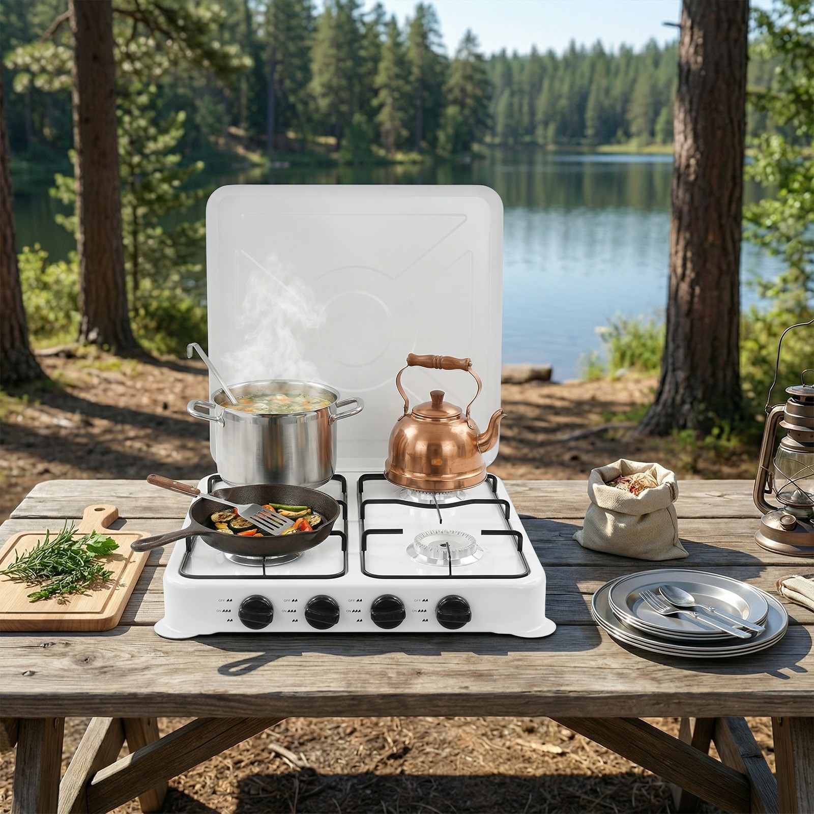 4 Burner Gas Camping Stove, Tabletop Camping Gas Stove, Portable Camping Stove