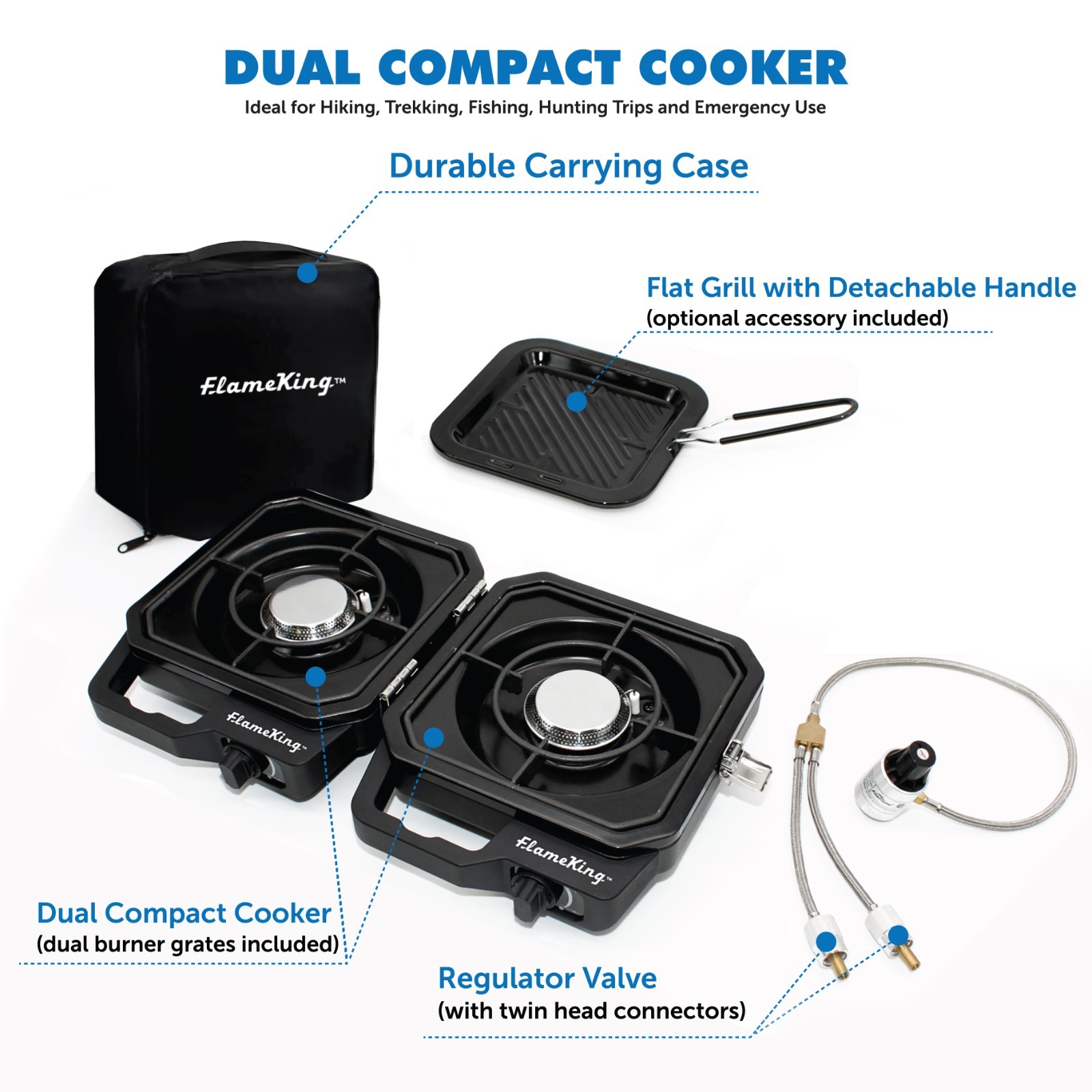 Foldable Dual Fuel Butane/Propane Camping Stove with Carry Case-Black