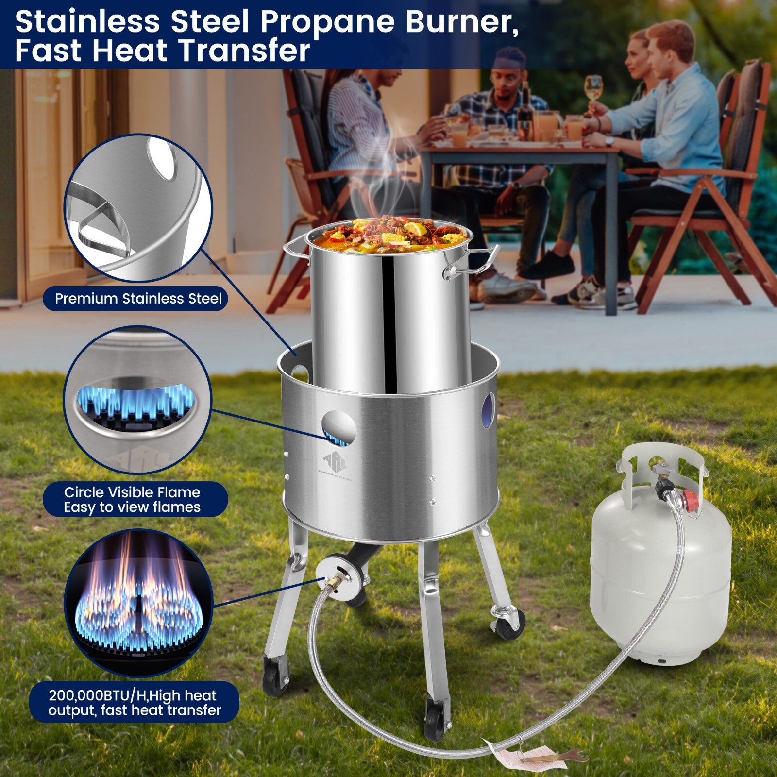 Stainless Steel 200,000 BTU. Single Propane Burner For Outdoor Cooking Gas Stove