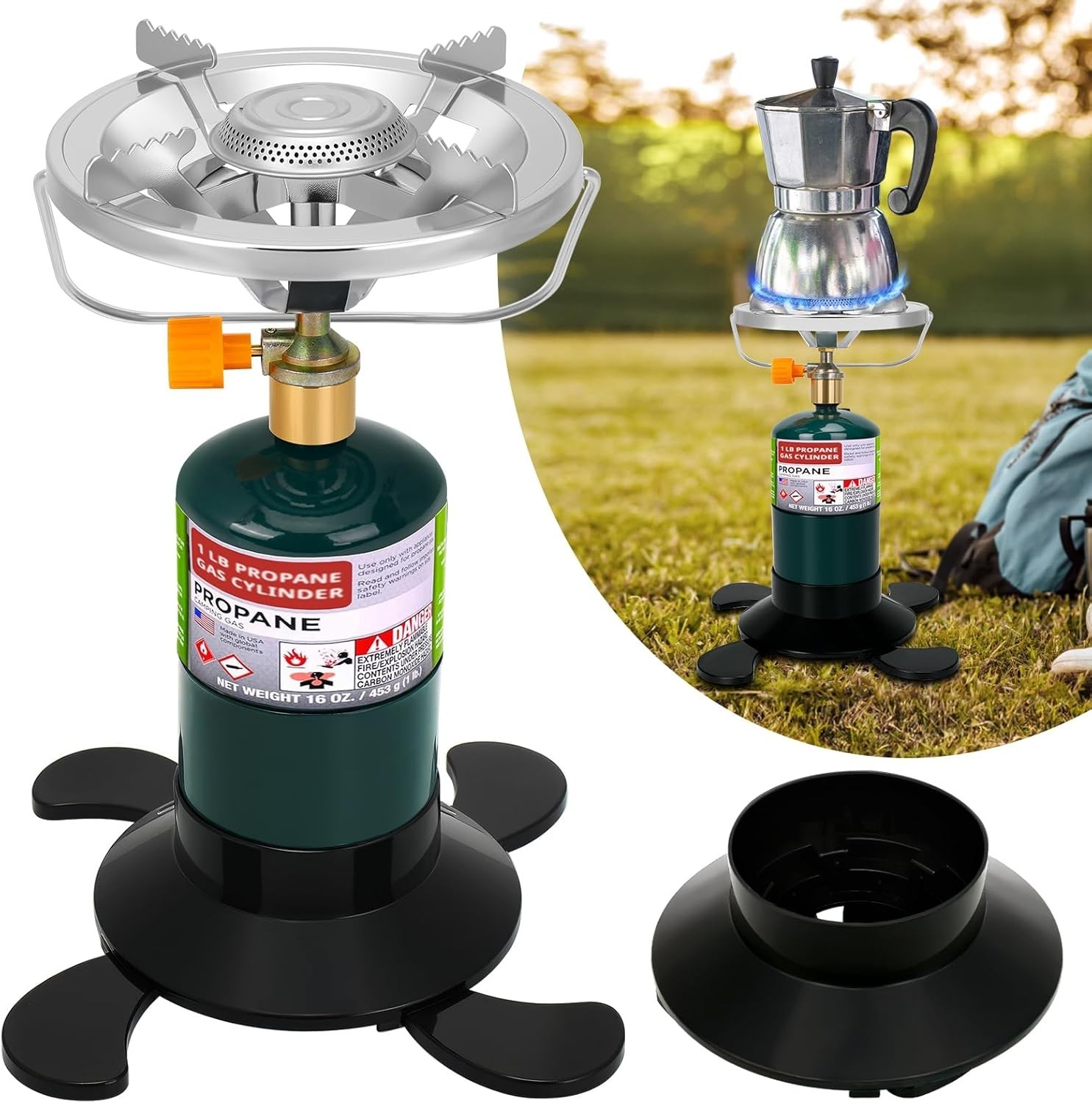 Camping Stove Propane Burner Portable Camp Stove W/ Foldable Gas Tank Base