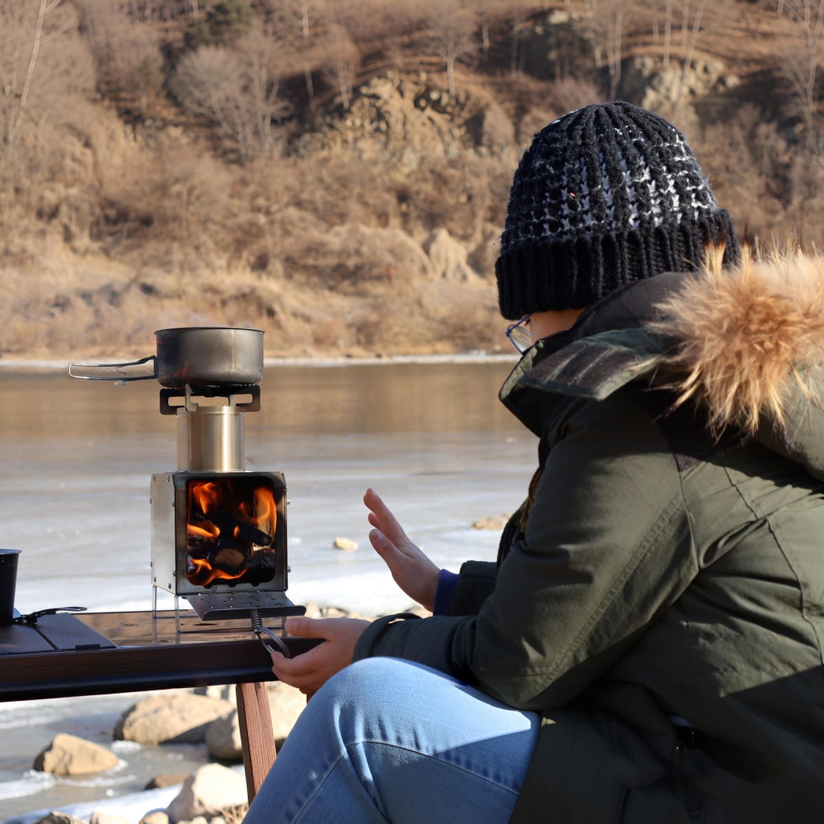 Portable Deer Pattern Wood Burning Stove Stainless Steel Camping Firewood Stove