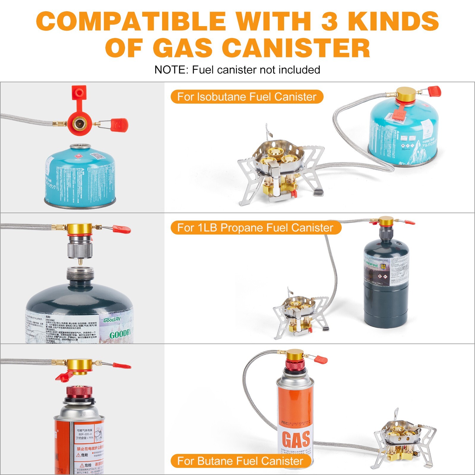 WADEO Windproof Camping Stove and Piezo Ignition 1 LB Propane Tank Adapter 6800W