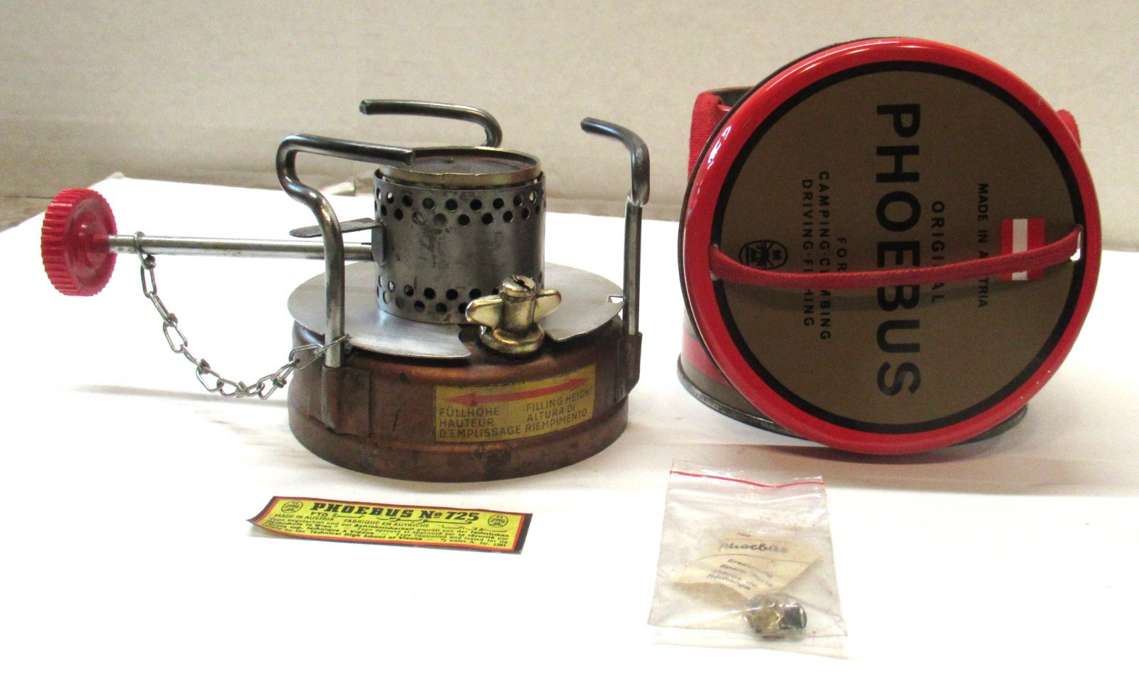 PHOEBUS No. 725 (Austria) Vintage Backpacking Camping Portable Stove W/Canister