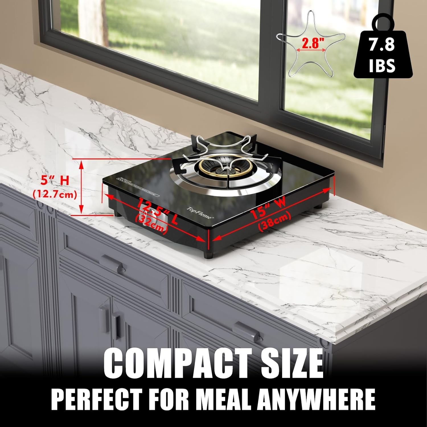 1 Burner Propane Stove 13,600 BTU High-Efficiency Tempered Glass Auto-Ignition G