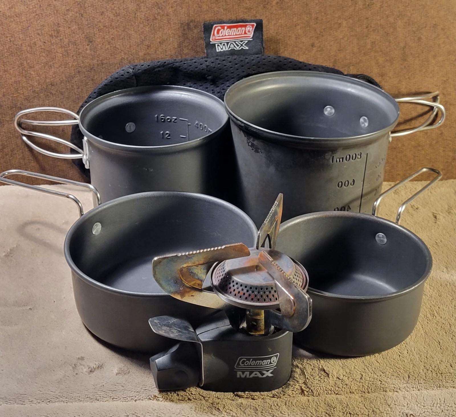 Coleman MAX Burner and One Person Anodized 4 pc Camping Outdoor Cook Set W/Bag