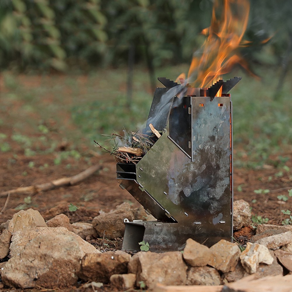 BBQ Rocket Stove Stainless Steel Cooking Stove Portable Collapsible Camping Stov