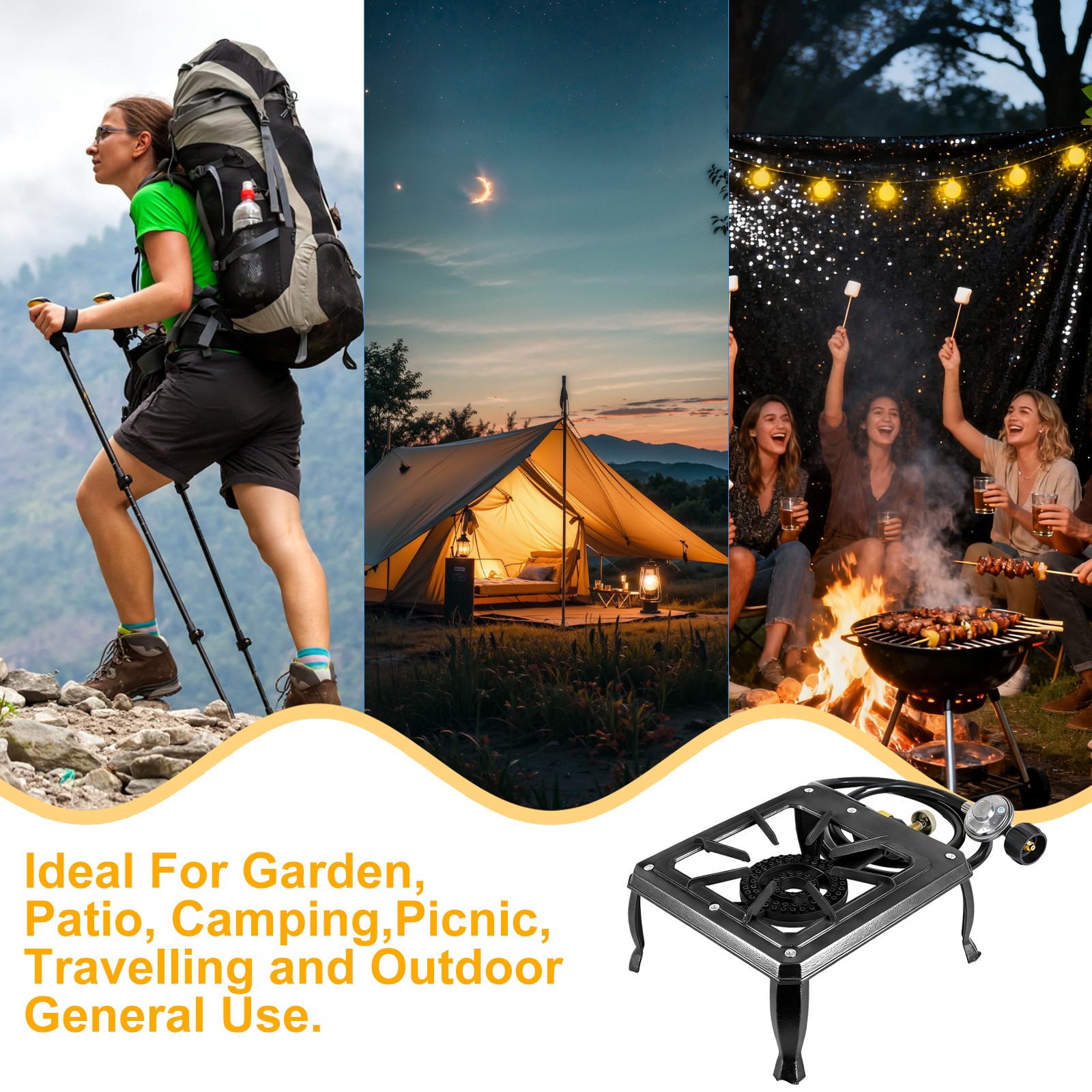 Single Burner Camping Stove Cast Iron Propane Gas LPG Outdoor BBQ Cooker US