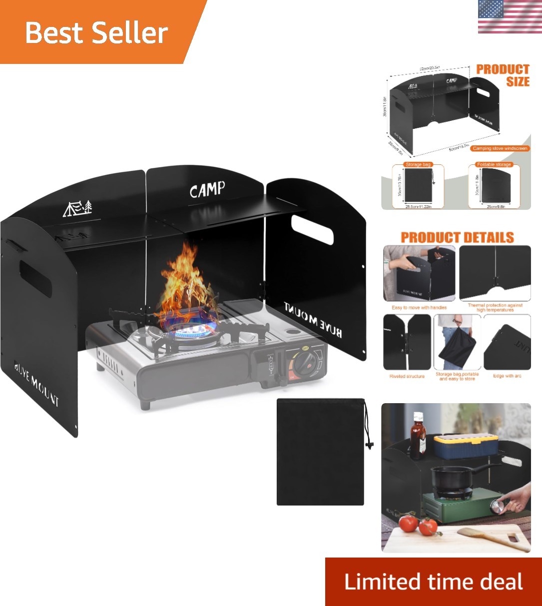 Versatile Black Camping Stove Windshield – Foldable Outdoor Cooking Companion