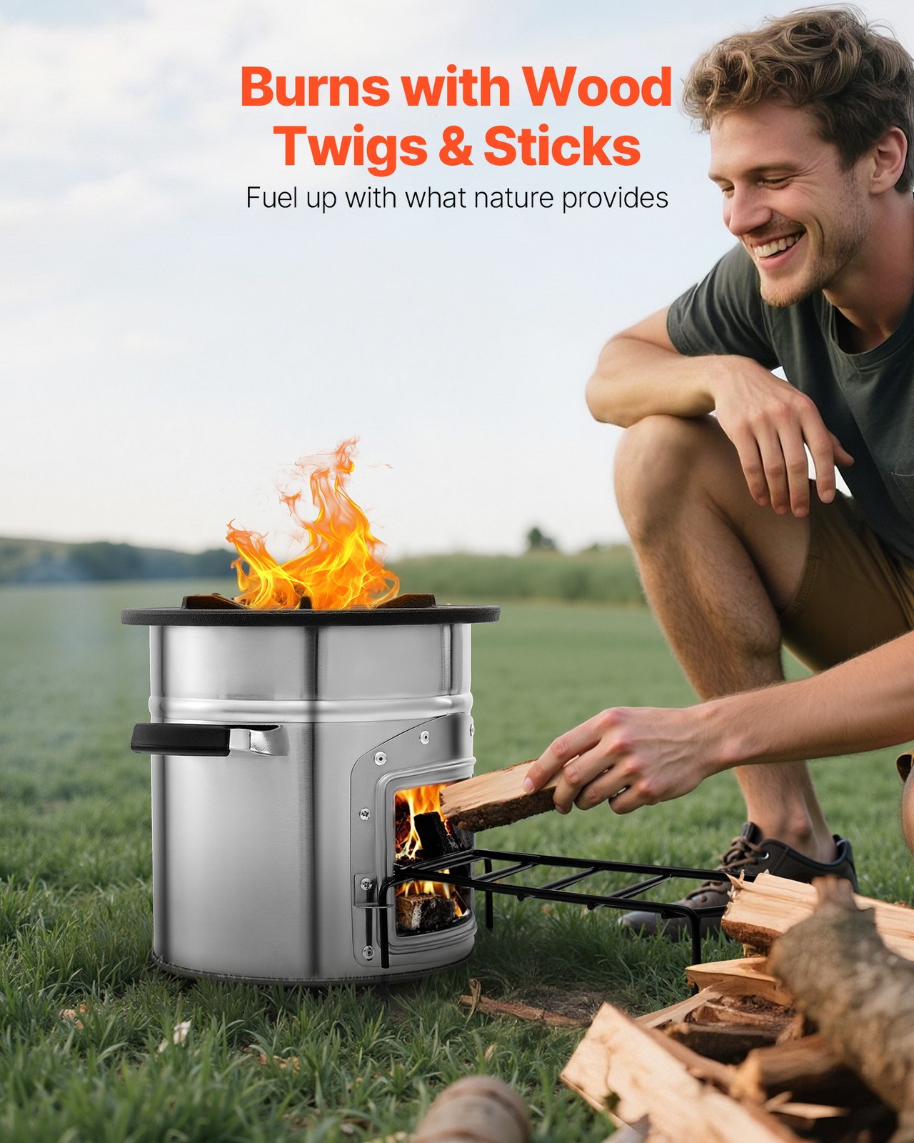 VEVOR Camping Rocket Stove Wood Burning Portable Rocket Stove with Carrying Bag