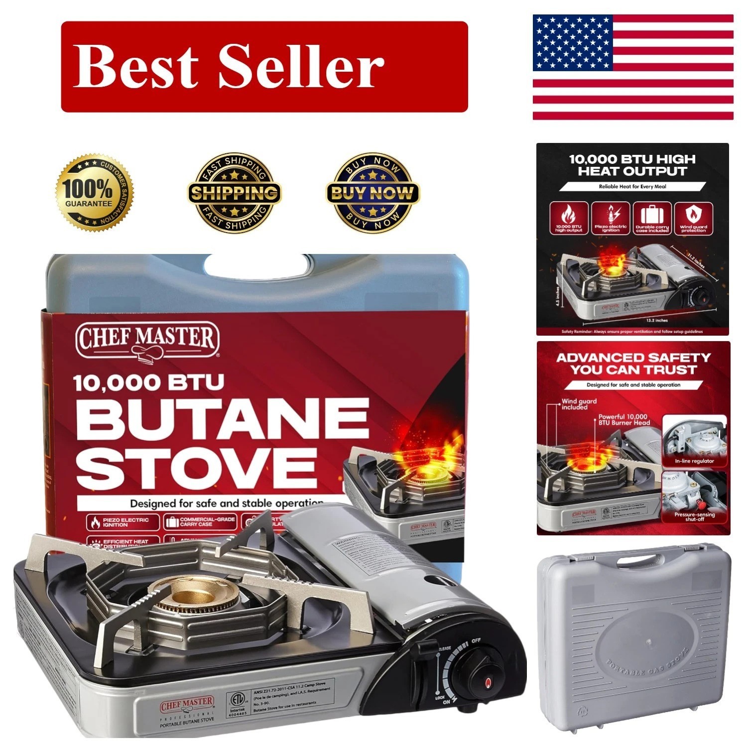 Chef-Master 10,000 BTU Portable Butane Stove with Carry Case & Safety Features