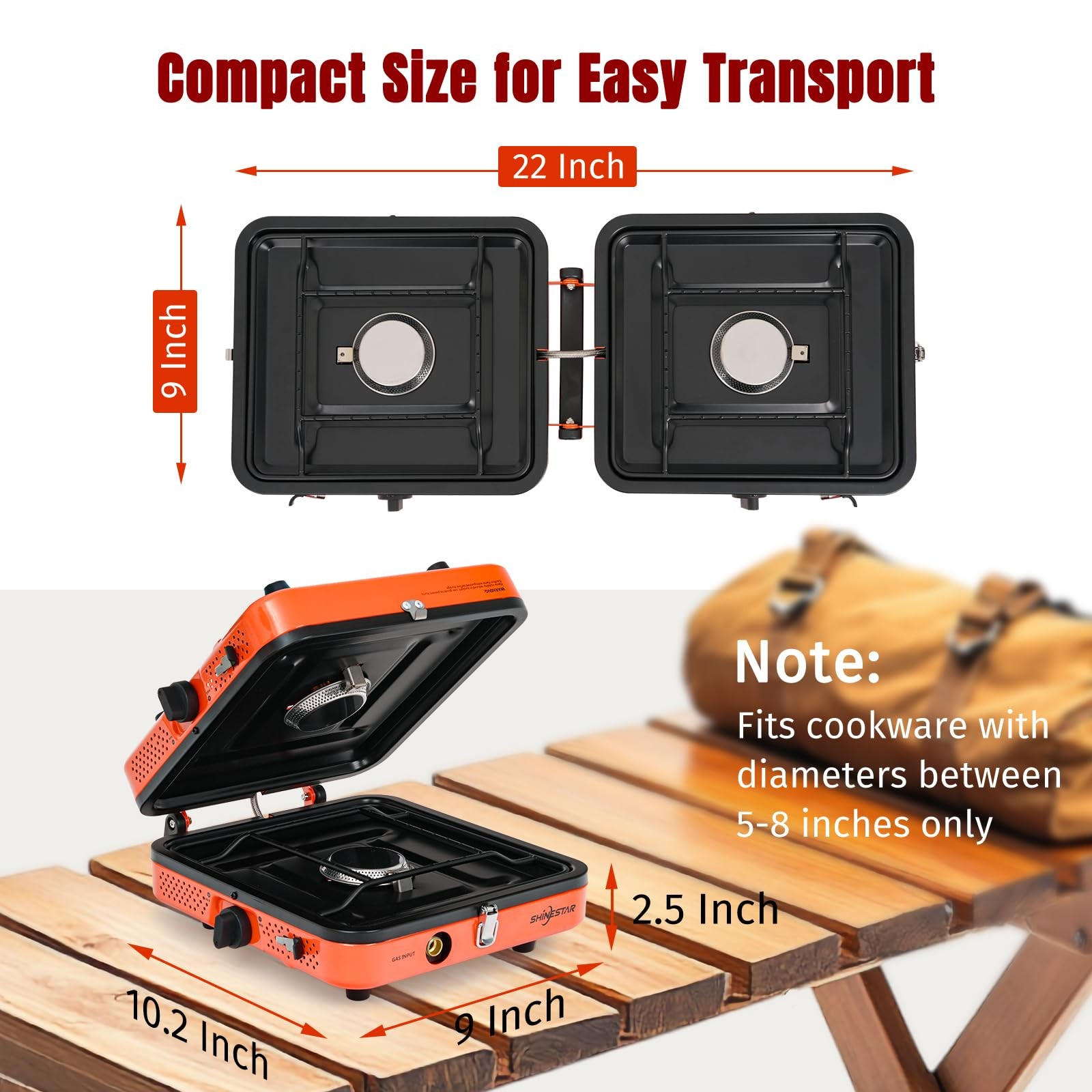 Orange 2 Burner Propane Stove Foldable Camping Stove W/ Case&Hose, Windproof