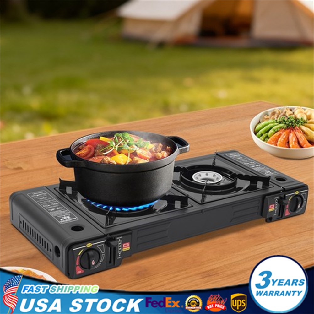 Camping Stove Butane 2500W x2 Burners Cooking Burner w/ Portable Tray&Case