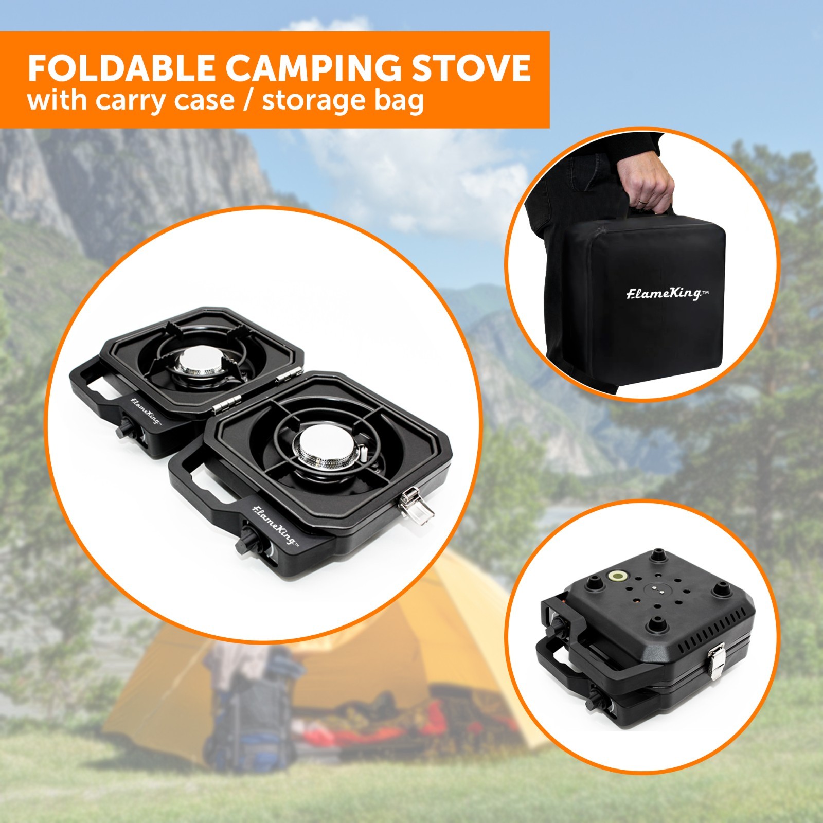 Foldable Dual Fuel Butane/Propane Camping Stove with Carry Case-Black