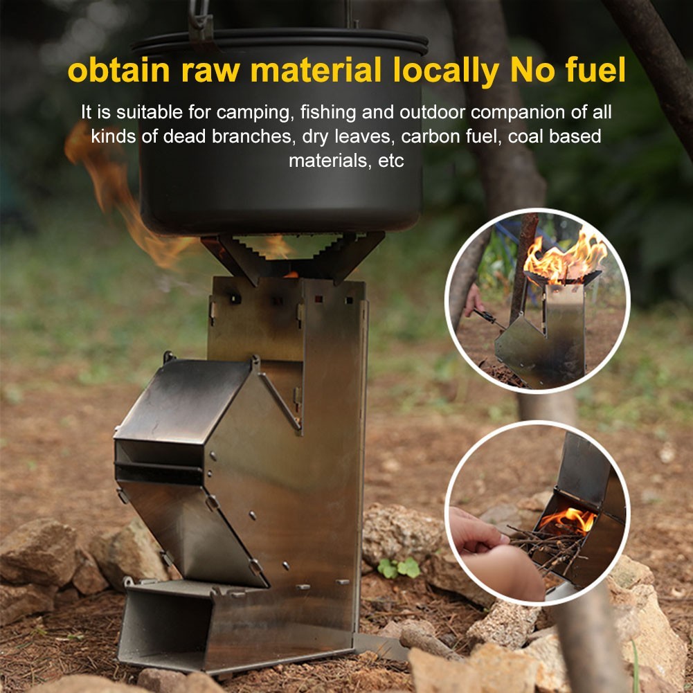 BBQ Rocket Stove Stainless Steel Cooking Stove Portable Collapsible Camping Stov