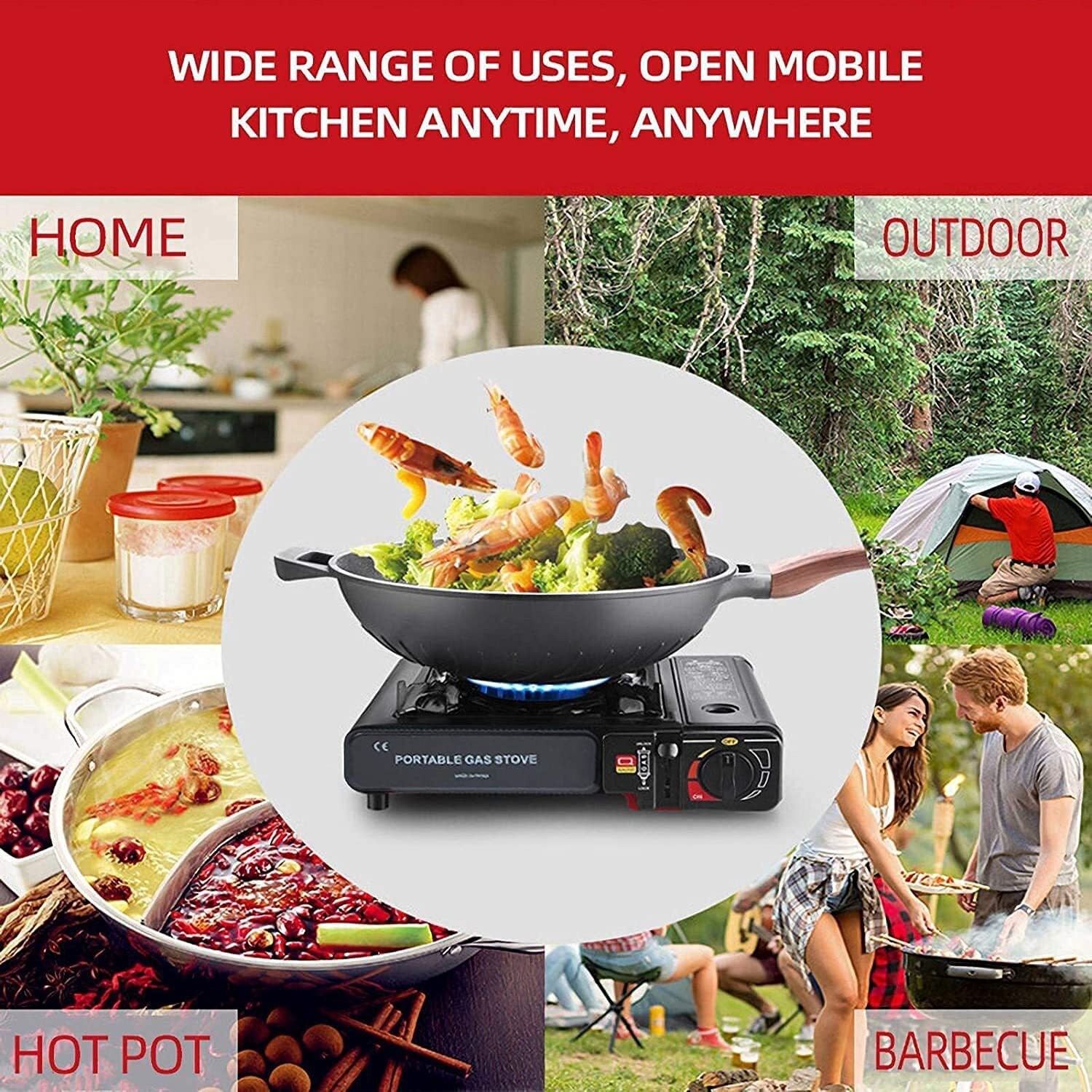NEW High-Power 3500W Butane Camping Stove with Brass Windproof Cooking Burners