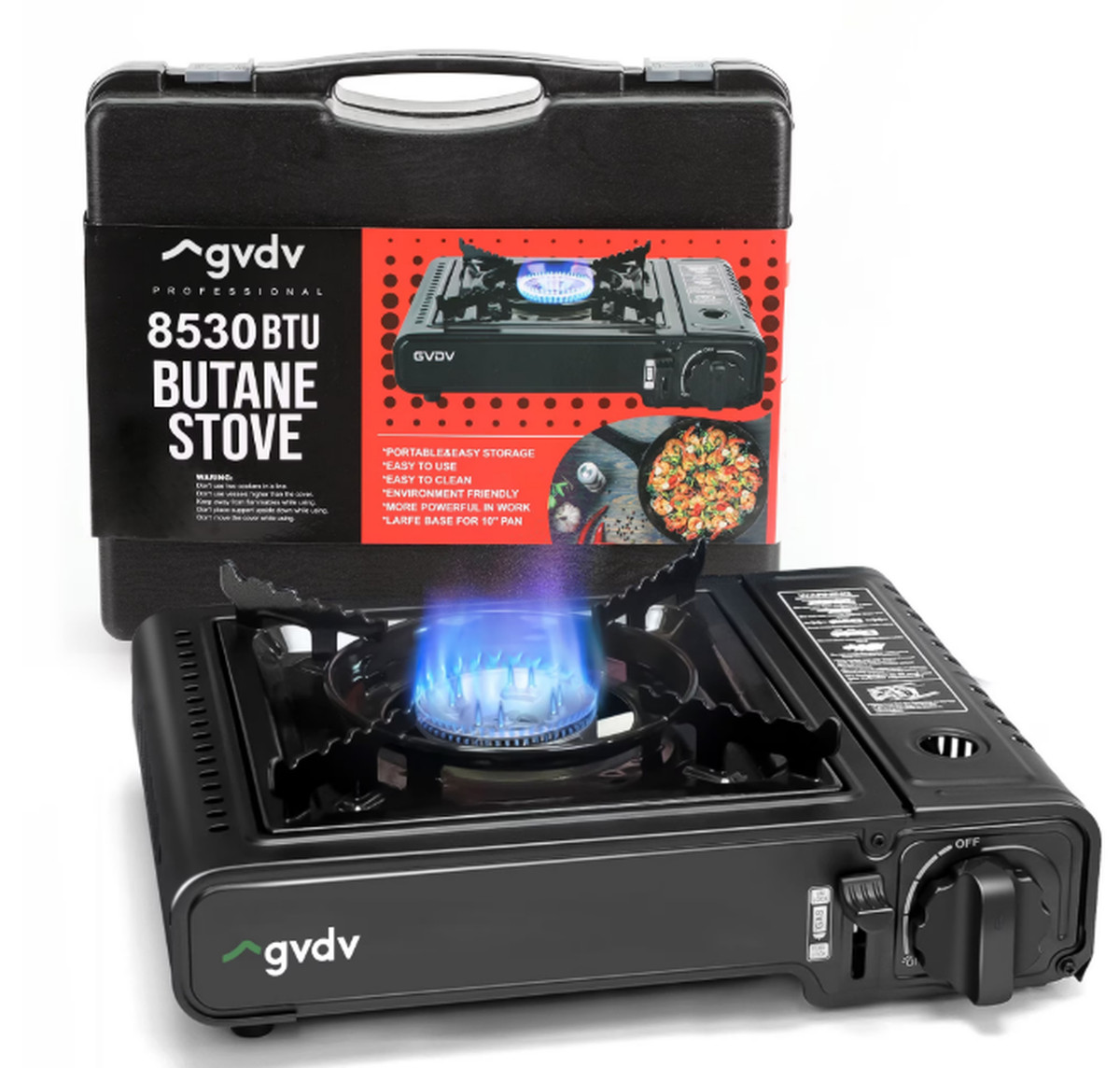 GVDV Portable Camping Stove, 1 Burner Butane Gas Stove w/ Updated Carrying Case