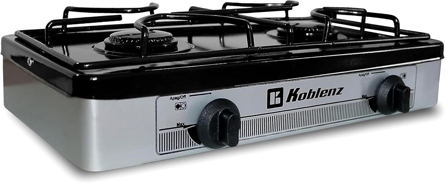 Silver 2-Burner Gas Cooking Stove with Adjustable Flame and Lightweight Design