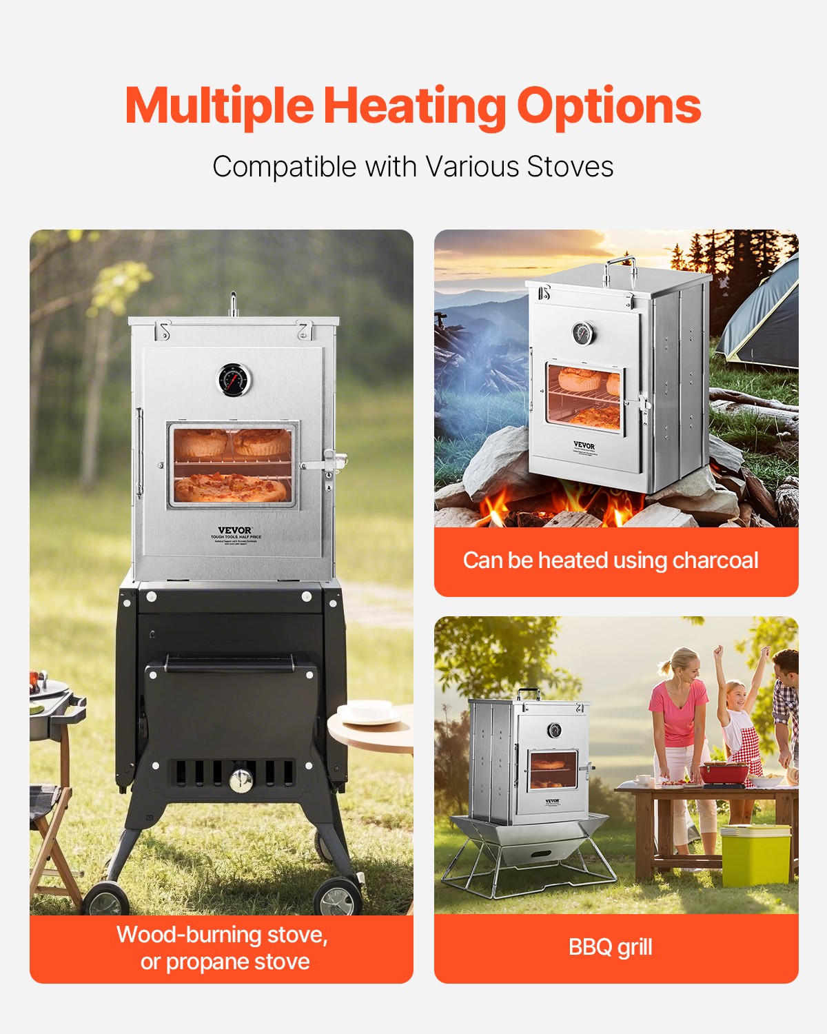 VEVOR Foldable Camping Oven Stainless Steel Portable Camping Stove 3 Tier Grill