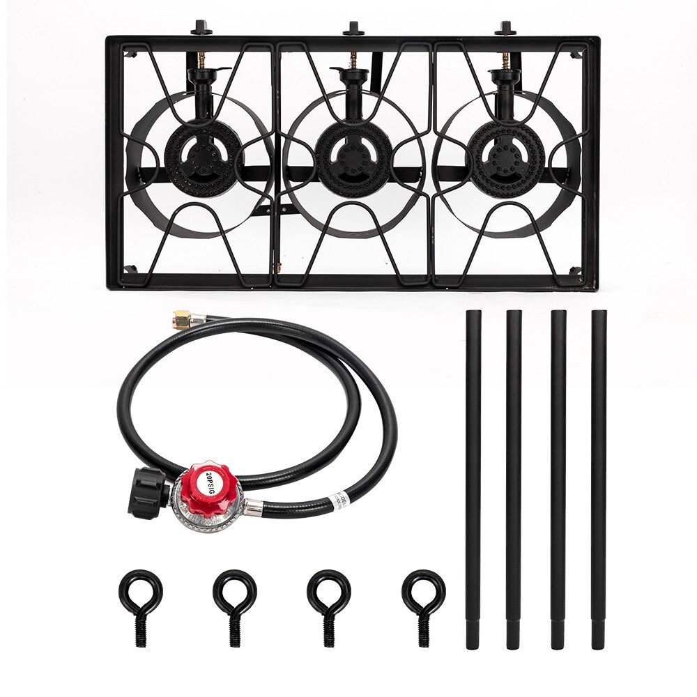 Portable Propane 3 Burner Gas Cooker 225,000-BTU Outdoor Camping Stove Pot Grill