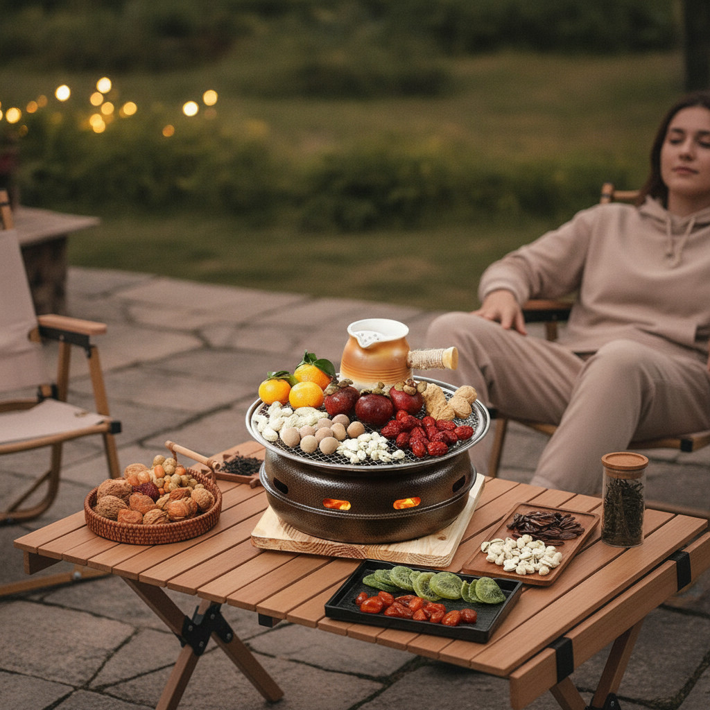Portable Carbon-based Grill, Small Golden Metal Outdoor Cooking Grill